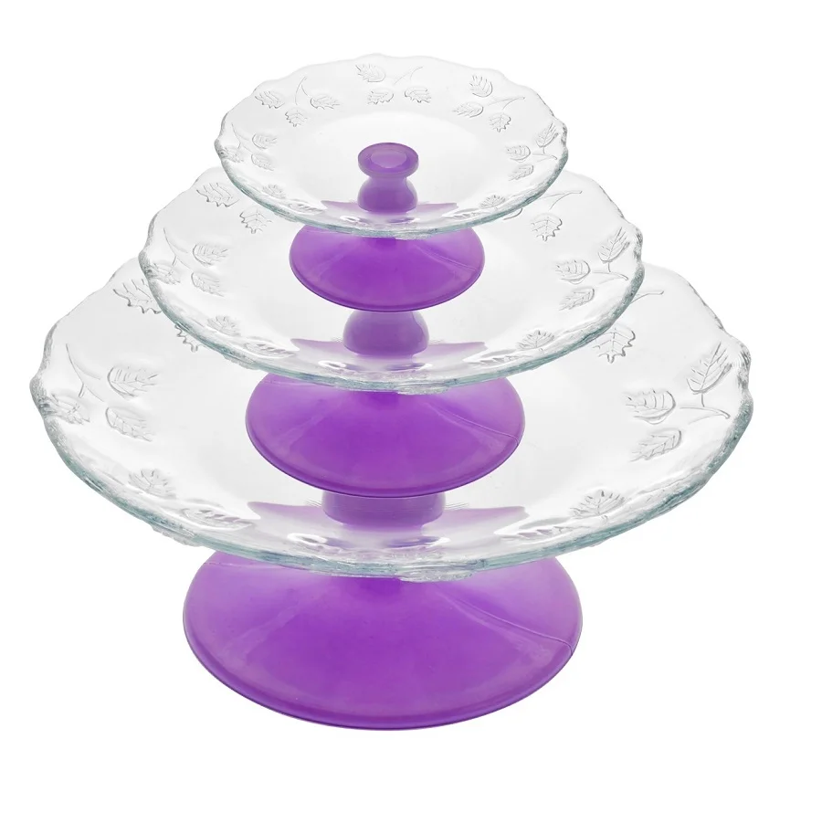 Cake Stand Purple Stem Set x3 (96243)