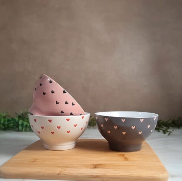 Hearts Stoneware Bowl 450ml (3 Colours)