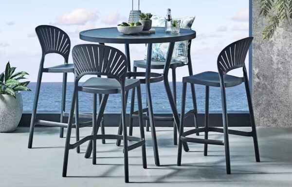 Passeri Round Bar Table 90cm & 4 Bar Chairs Grey - Image 2