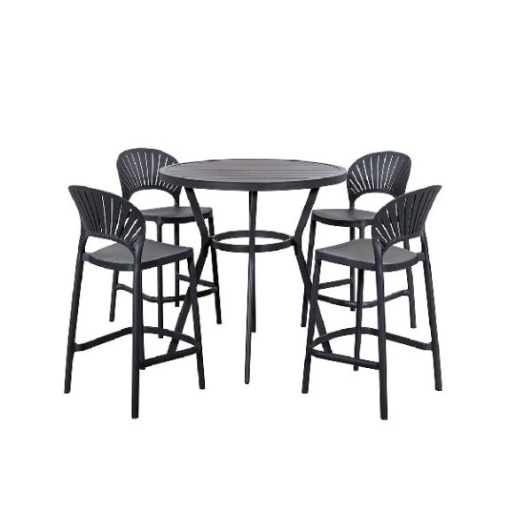 Passeri Round Bar Table 90cm & 4 Bar Chairs Grey - Image 5