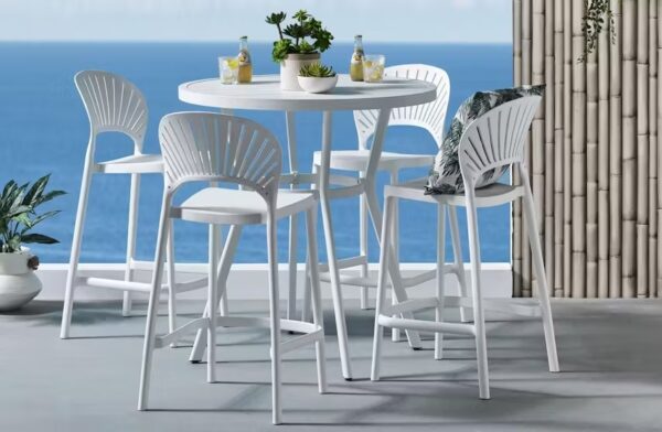 Passeri Round Bar Table 90cm & 4 Bar Chairs White