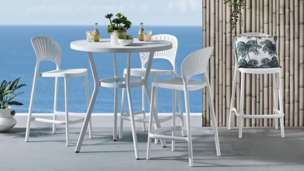 Passeri Round Bar Table 90cm & 4 Bar Chairs White - Image 2