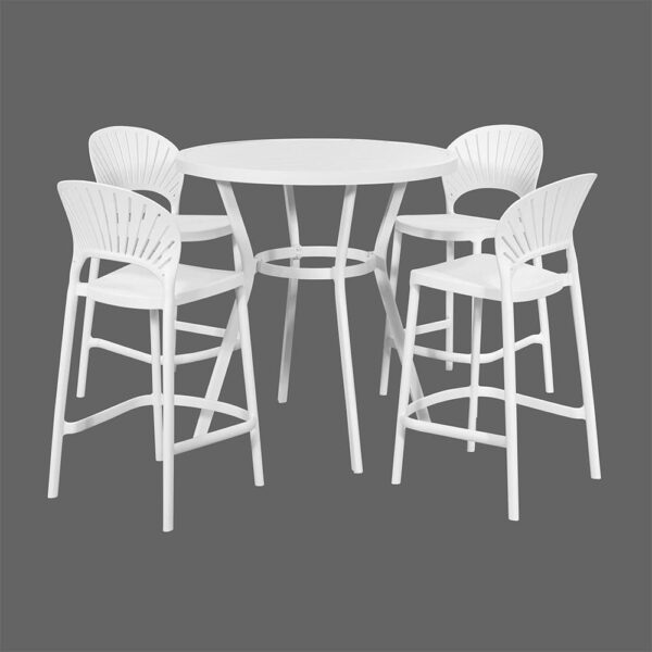 Passeri Round Bar Table 90cm & 4 Bar Chairs White - Image 4