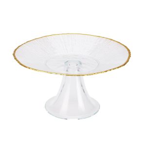 Glass Cake Stand Golden Rim 21cm