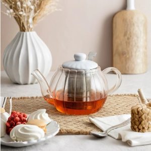 P&K Luxe Teapot 1000ml Glass White