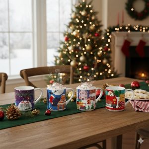 Xmas Porcelain Mugs 265ml 4Pcs (2 Designs)