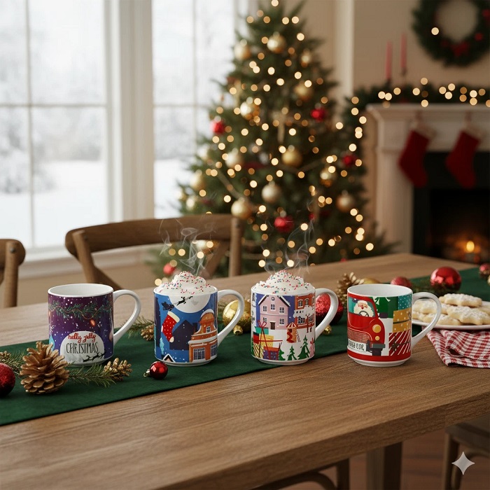 Xmas Porcelain Mugs 265ml 4Pcs (2 Designs) - Image 2