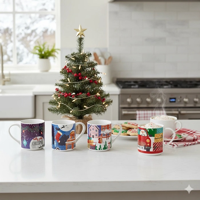 Xmas Porcelain Mugs 265ml 4Pcs (2 Designs) - Image 3