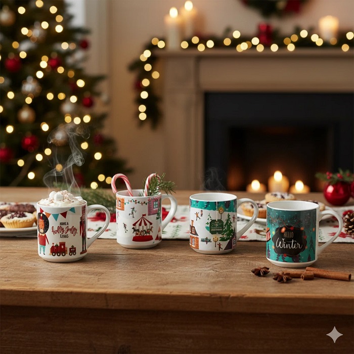 Xmas Porcelain Mugs 265ml 4Pcs (2 Designs) - Image 5