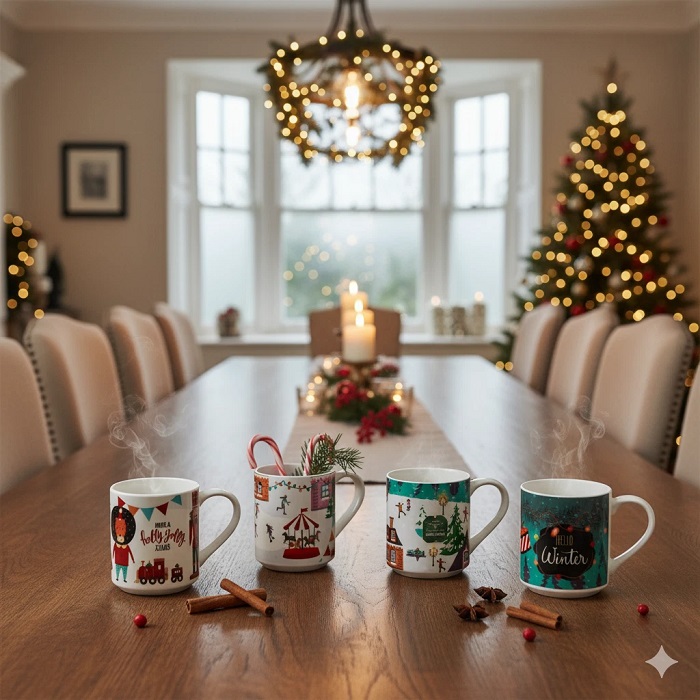 Xmas Porcelain Mugs 265ml 4Pcs (2 Designs) - Image 6