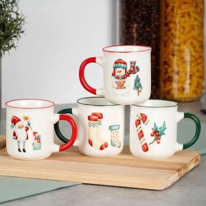 Xmas Porcelain Mugs 200ml 4 Pcs