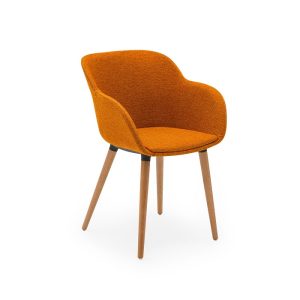 Armchair Shell-N Pad Wooden Leg Orange Fabric