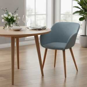 Armchair Shell-N Pad Wooden Leg Light Blue Fabric