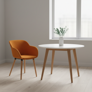 Armchair Shell-N Pad Wooden Leg Orange Fabric