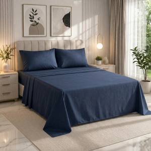 Luna Super King Bed Sheet Set Navy Blue