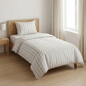 Luna Single Printed Duvet Set Taupe Stripes