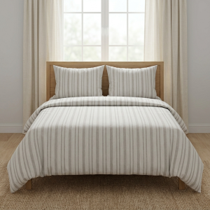 Luna Double Printed Duvet Set Taupe Stripes