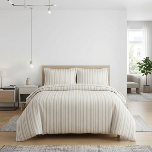 Luna Super King Printed Duvet Set Taupe Stripes