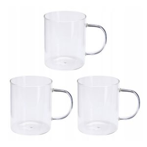 Glass Mug with Handle 400ml 3 Pcs