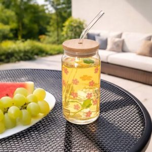 Drinking Glass with Straw 500ml (3 Designs)