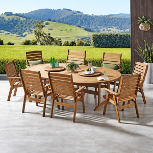 Quebec Oval Table 2.20×1.30m Incl 8 Chairs
