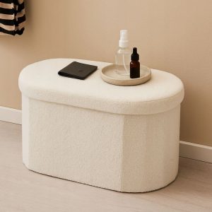 Foldable storage Stool with Lid White