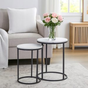 Side Table Metal with MDF Top Set 2 Pcs