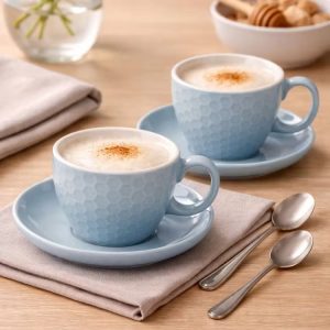 Stoneware Cup & Saucer Set 4 Pcs 200ml (2 Colours)