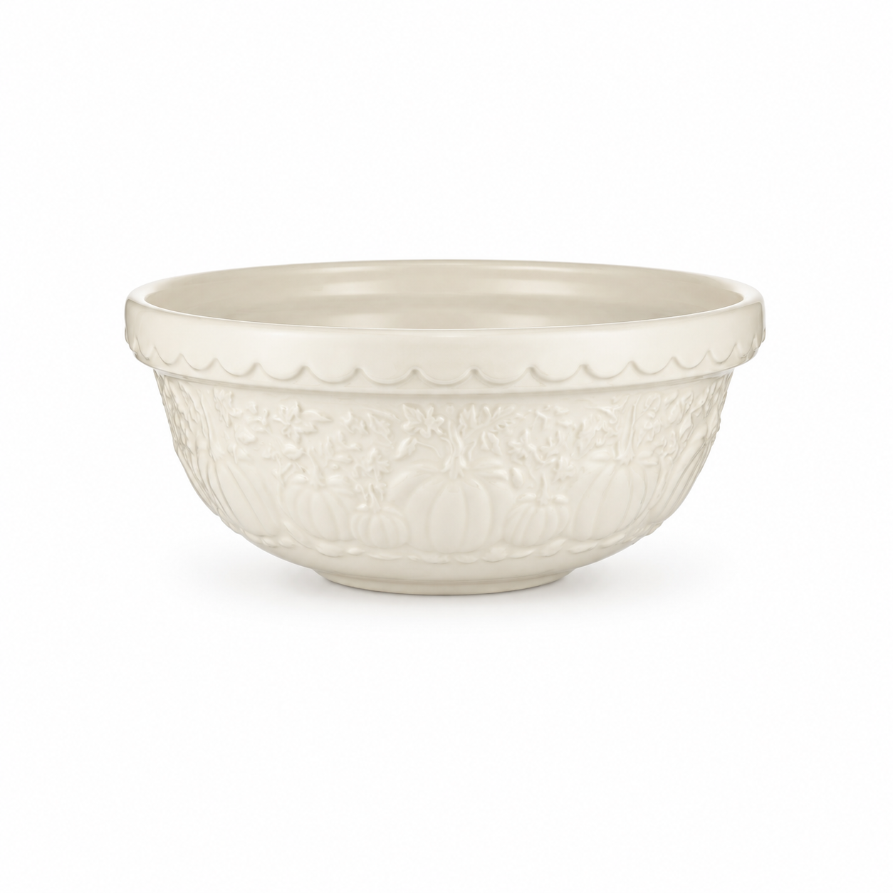 ream Mason Cash Pumpkin Mixing Bowl featuring embossed pumpkin and botanical detailing, photographed on a clean white background.